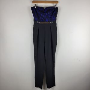 Akira Lace Bustier Corset Top Belted High Waist Slim Straight Ankle Jumpsuit